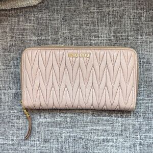 Miu Miu Beige Quilted Long Zipper Wallet